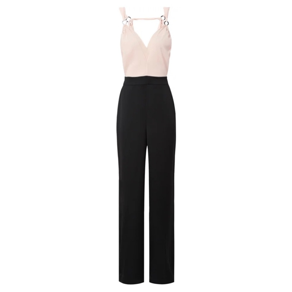 NEW Reiss Tie-Strap Jumpsuit Pale Pink & Black pant elegant suit Medium $470 - Picture 5 of 16